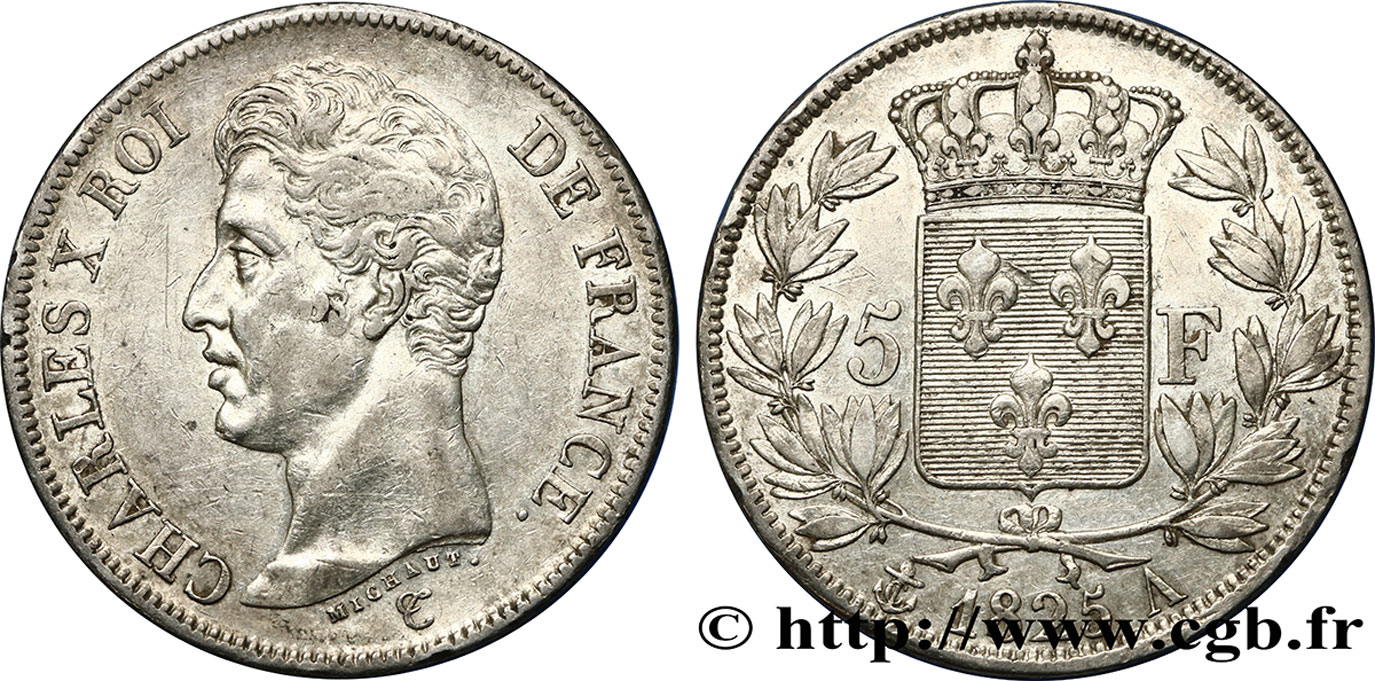 5 francs Charles X, 1er type, A inachevé 1825 Paris F.310/3 MBC48 