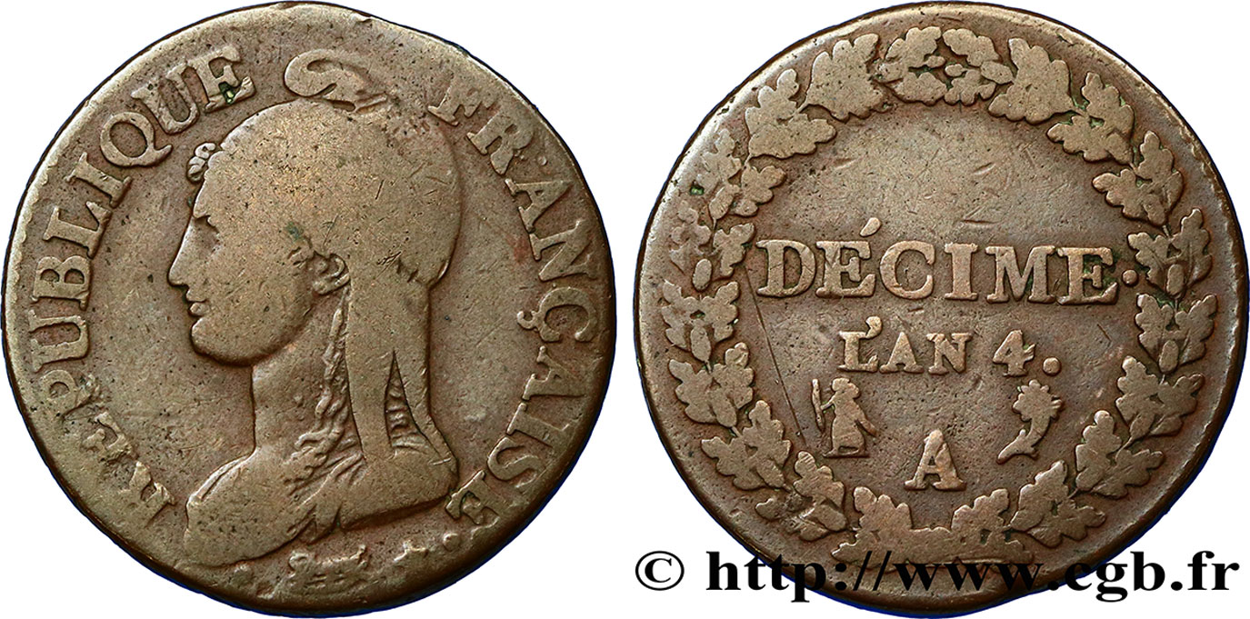 Décime Dupré, petit module 1796 Paris F.126/1 TB25 