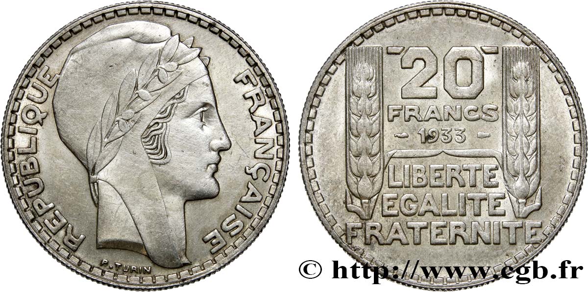 20 francs Turin, rameaux courts 1933  F.400/4 TTB 