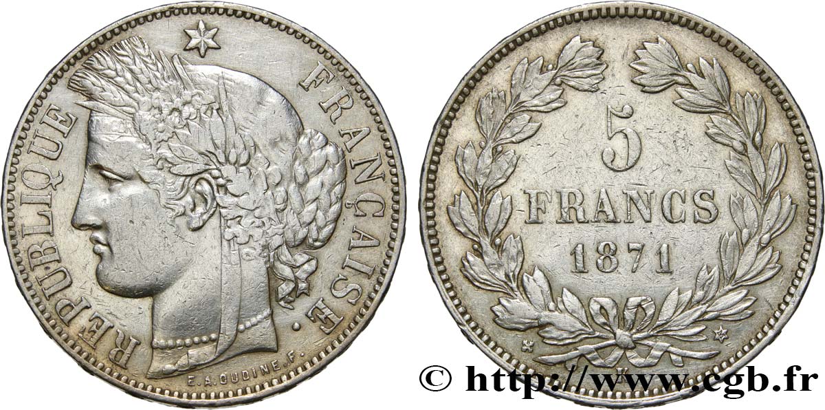 5 francs Cérès, sans légende 1871 Bordeaux F.332/8 TTB40 