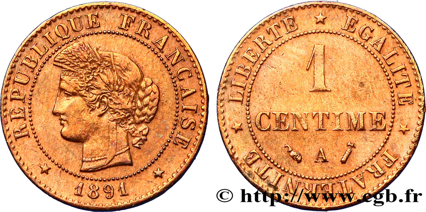 1 centime Cérès 1891 Paris F.104/18 XF40 