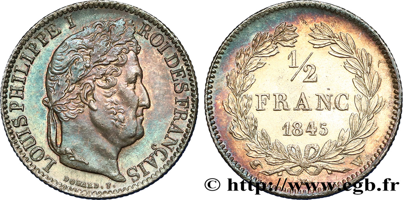 1/2 franc Louis-Philippe 1845 Lille F.182/109 MS62 