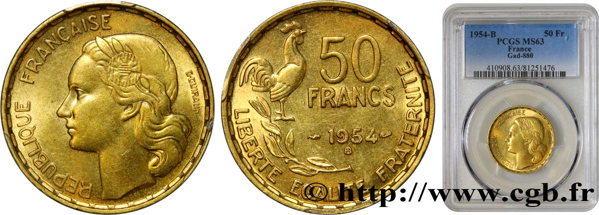 50 francs Guiraud 1954 Beaumont-Le-Roger F.425/13 SC63 PCGS