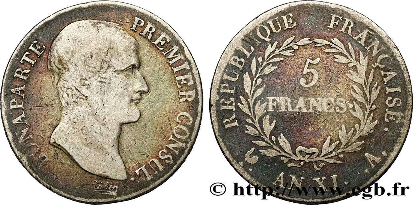 5 francs Bonaparte Premier Consul 1803 Paris F.301/1 TB15 