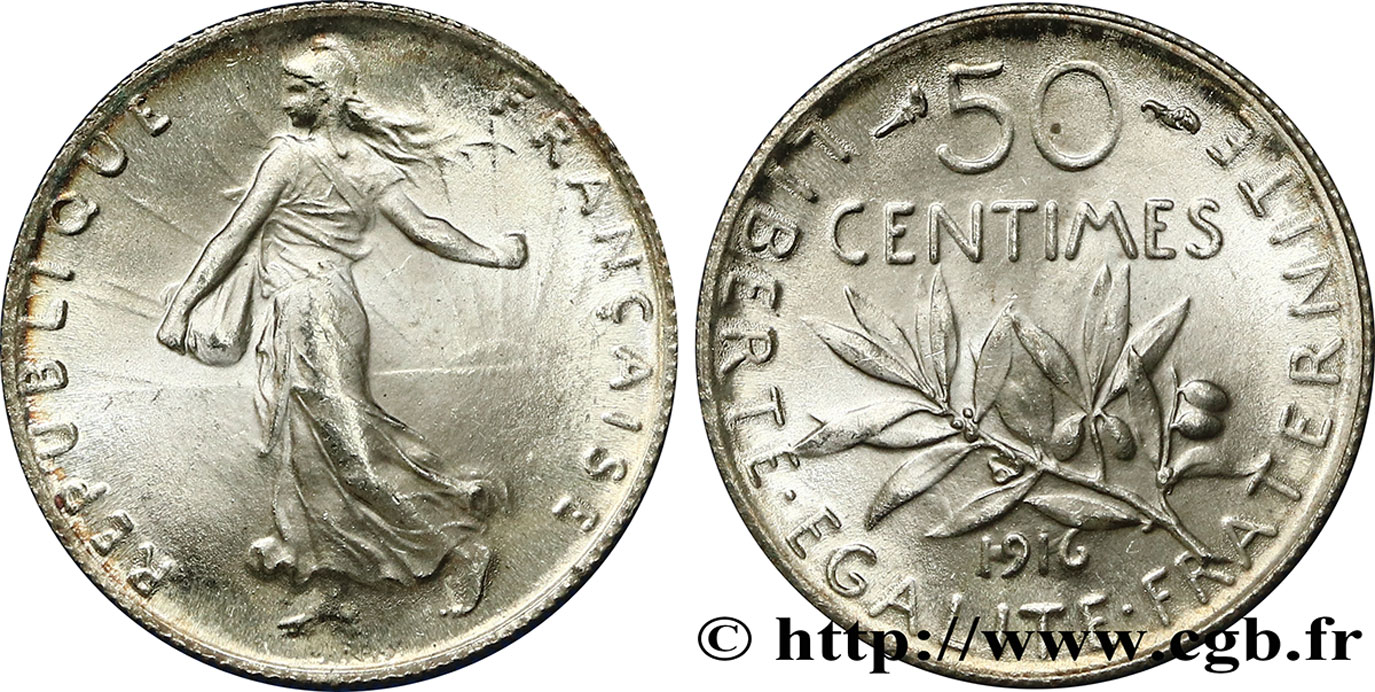 50 centimes Semeuse 1916  F.190/23 SPL64 