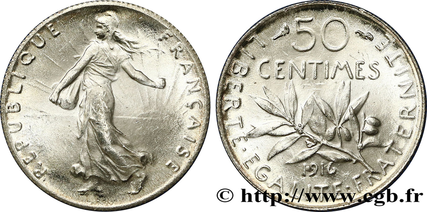50 centimes Semeuse 1916  F.190/23 SPL64 