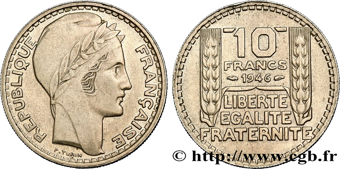 10 francs Turin, grosse tête, rameaux longs 1946 Paris F.361/3 BB50 