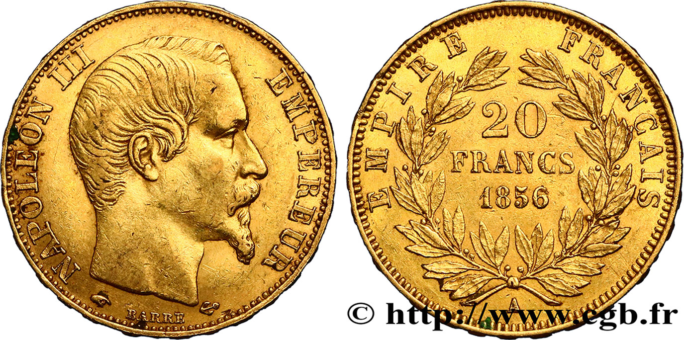 20 francs or Napoléon III, tête nue 1856 Paris F.531/9 SS48 