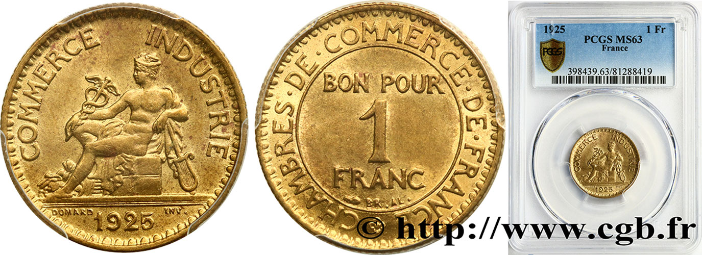 1 franc Chambres de Commerce 1925 Paris F.218/7 MS63 PCGS