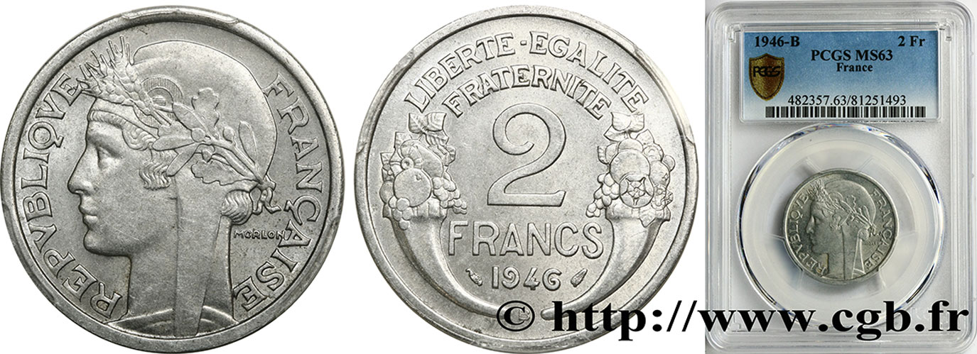 2 francs Morlon, aluminium 1946 Beaumont-Le-Roger F.269/9 SPL63 PCGS