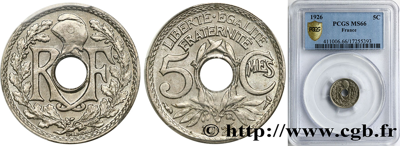 5 centimes Lindauer, petit module 1926  F.122/11 FDC66 PCGS