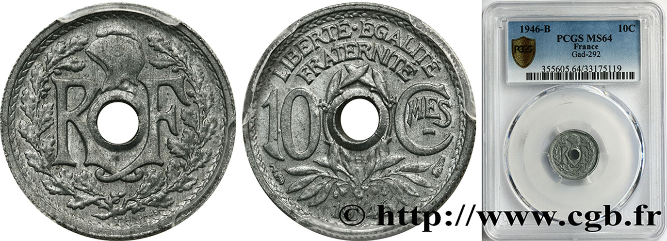 10 centimes Lindauer, petit module 1946 Beaumont-Le-Roger F.143/5 MS64 PCGS