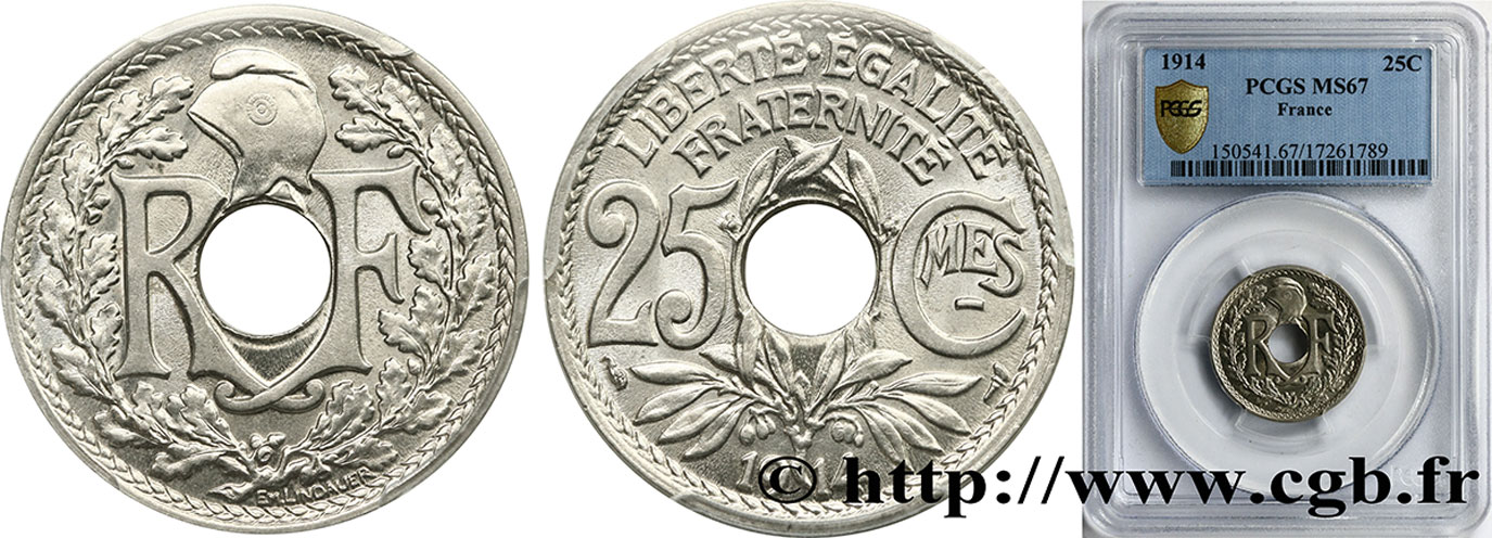 25 centimes Lindauer, Cmes souligné 1914  F.170/2 FDC67 PCGS