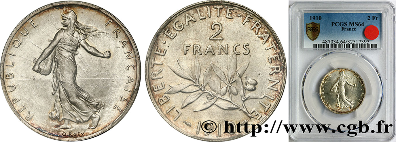 2 francs Semeuse 1910  F.266/12 fST64 PCGS