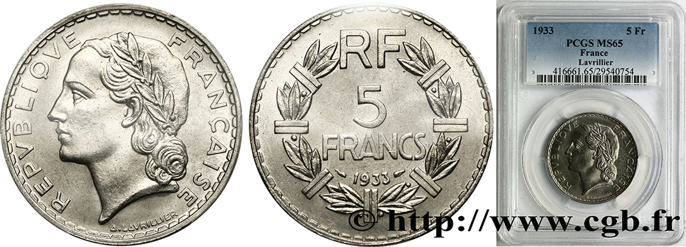 5 francs Lavrillier, nickel 1933  F.336/2 MS65 PCGS