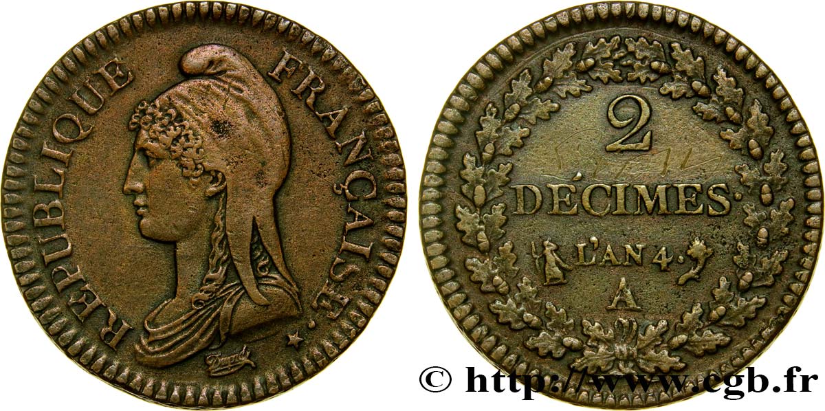 2 décimes Dupré 1796 Paris F.145/1 MBC50 