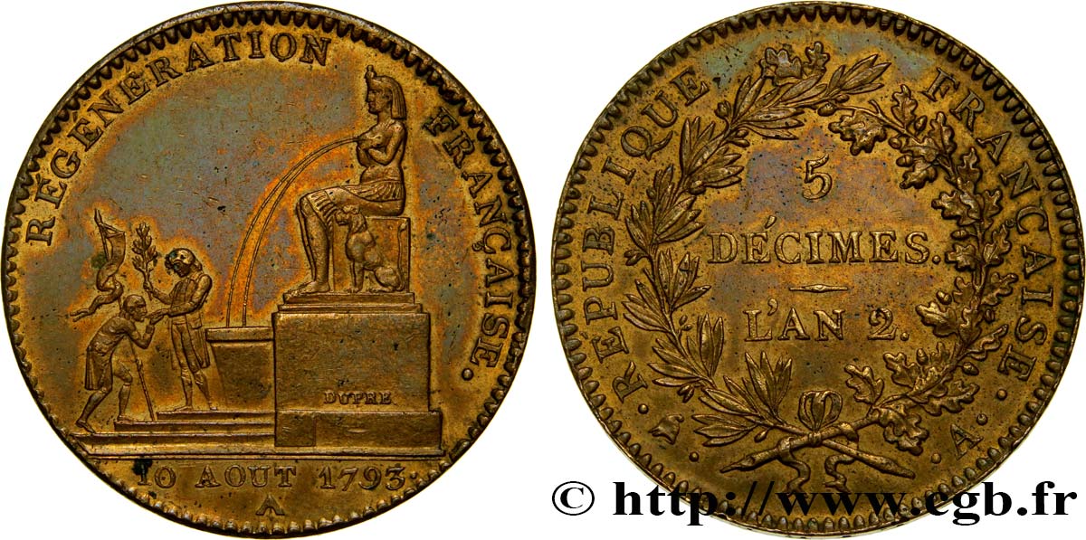 5 décimes, Régénération française 1793 Paris F.172A/1 EBC55 