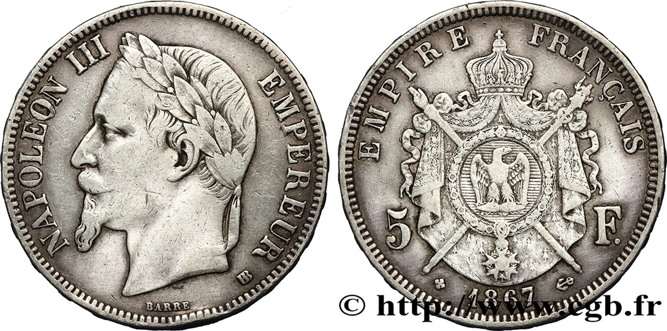 Pièce 5 Francs Napoléon 3 1867 Valeur