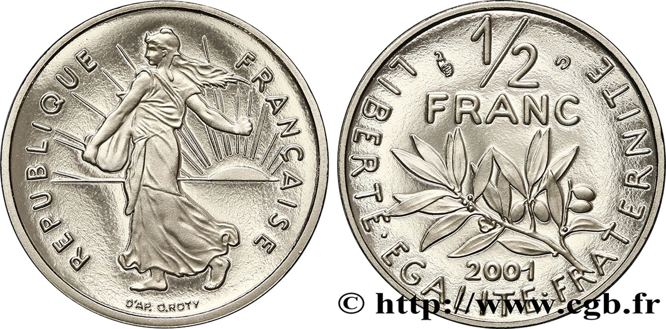 1/2 franc Semeuse, BE (Belle Épreuve) 2001 Pessac F.198/44 var. FDC 