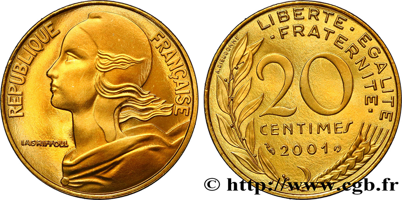 20 centimes Marianne, BE (Belle Épreuve) 2001 Pessac F.156/46 var. FDC 
