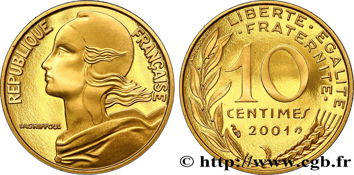 10 centimes Marianne, BE (Belle Épreuve) 2001 Pessac F.144/45 var. FDC 