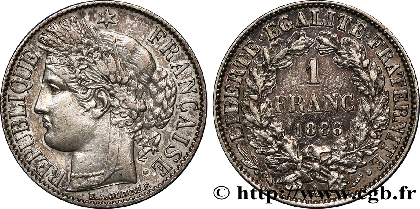 1 franc Cérès, Troisième République 1888 Paris F.216/10 TB25 