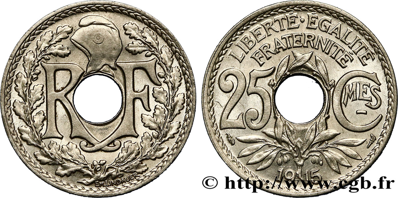 25 centimes Lindauer, Cmes souligné 1915  F.170/3 SUP60 