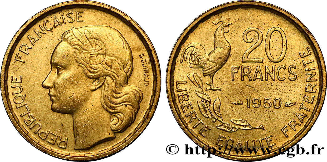 20 francs G. Guiraud 1950  F.402/3 TTB50 