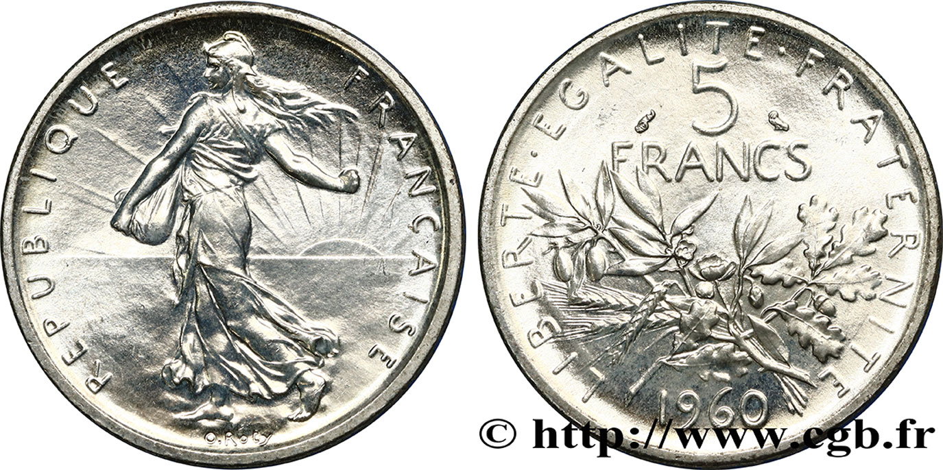 5 francs Semeuse, argent 1960 Paris F.340/4 MS65 