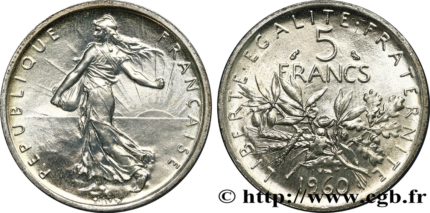5 francs Semeuse, argent 1960 Paris F.340/4 MS65 