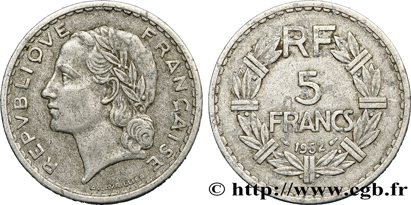 5 francs Lavrillier, aluminium 1952  F.339/22 TB25 