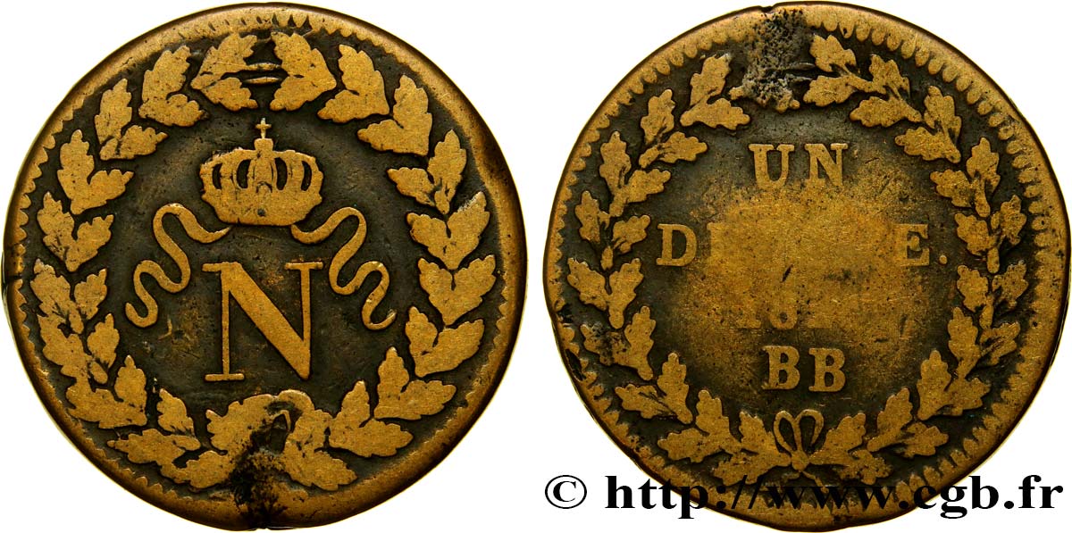 Un décime à l’N couronnée 1814 Strasbourg F.131/3 B10 