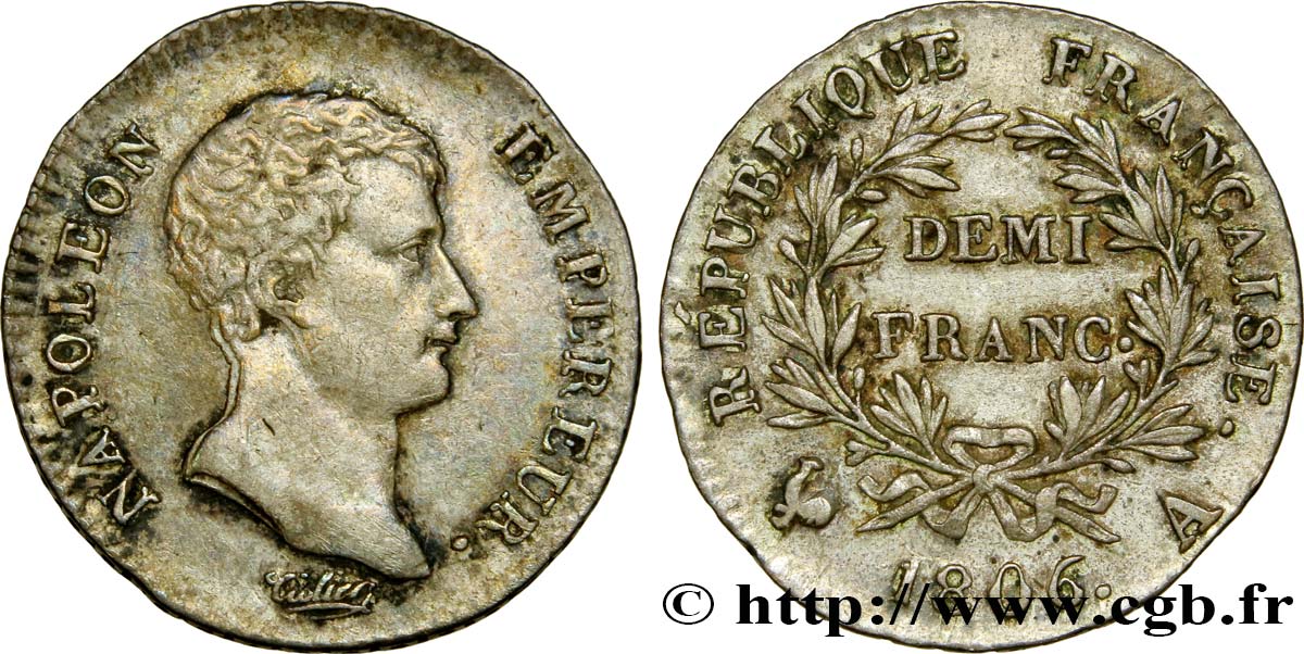Demi-franc Napoléon Empereur, Calendrier grégorien 1806 Paris F.175/1 AU55 