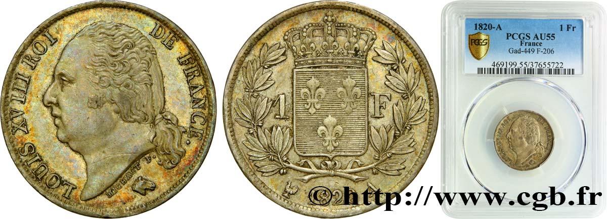 1 franc Louis XVIII 1820 Paris F.206/30 AU55 PCGS