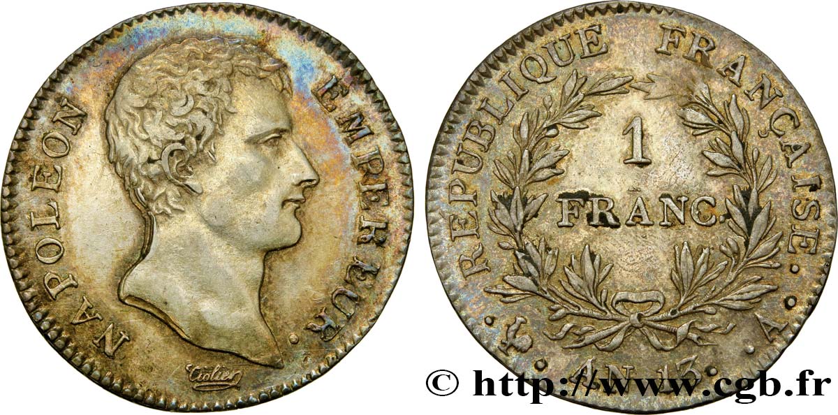 1 franc Napoléon Empereur, Calendrier révolutionnaire 1805 Paris F.201/14 TTB50 