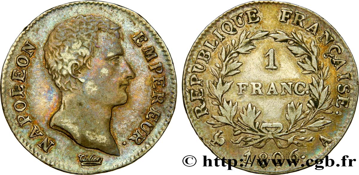 1 franc Napoléon Empereur, Calendrier grégorien 1806 Paris F.202/1 MBC45 