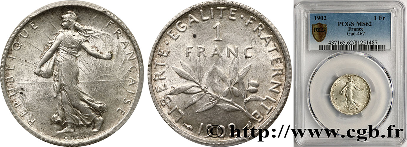 1 franc Semeuse 1902 Paris F.217/7 MS62 PCGS