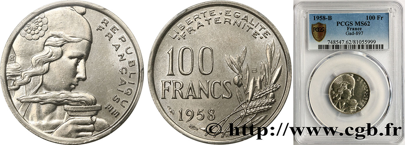 100 francs Cochet 1958 Beaumont-Le-Roger F.450/14 MS62 PCGS