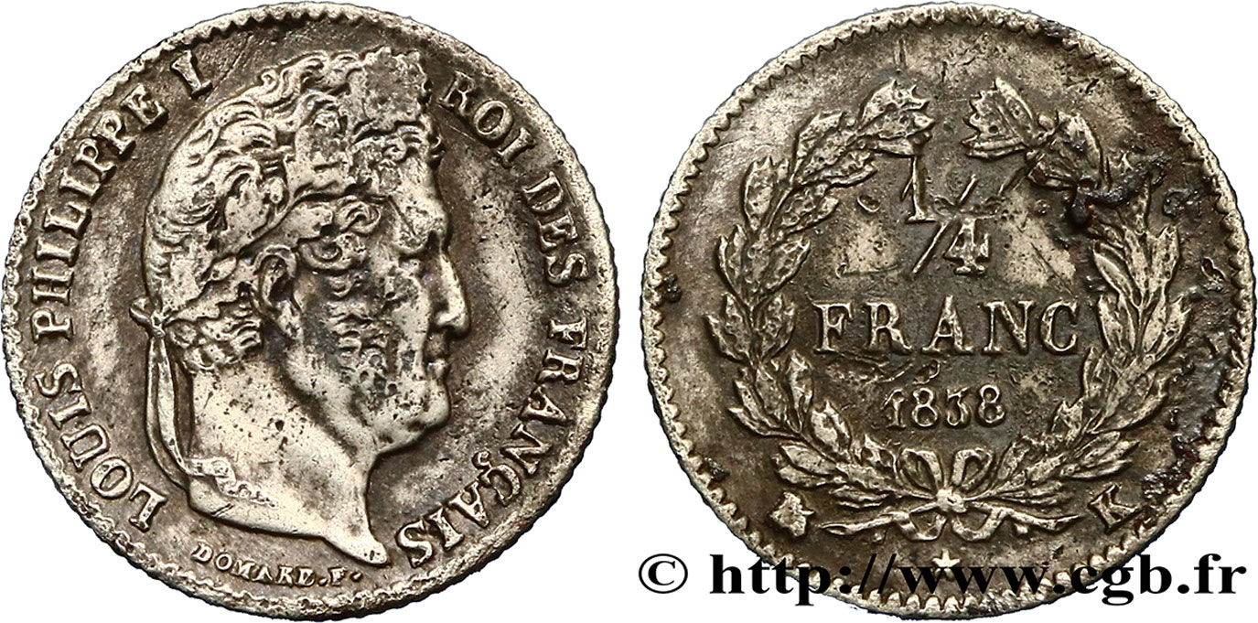 1/4 franc Louis-Philippe 1838 Bordeaux F.166/72 MB 