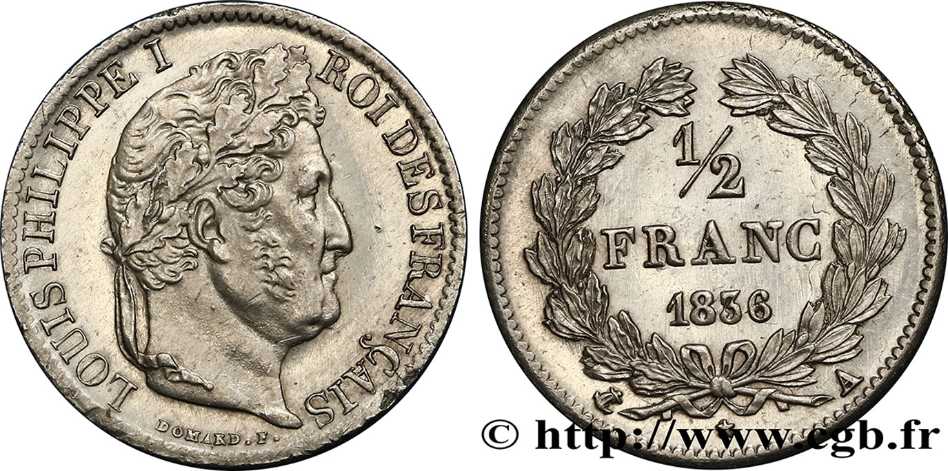 1/2 franc Louis-Philippe 1836 Paris F.182/62 MS 