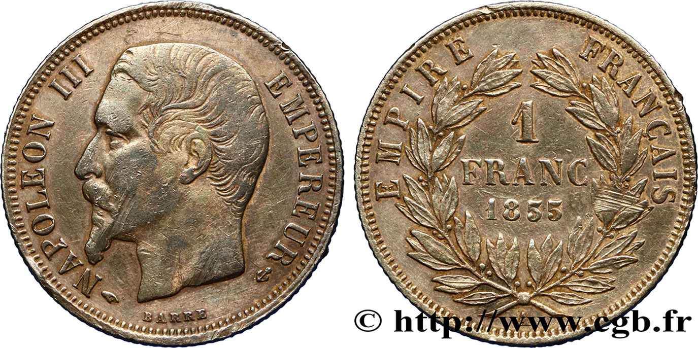 1 franc Napoléon III, tête nue 1855 Paris F.214/4 S35 