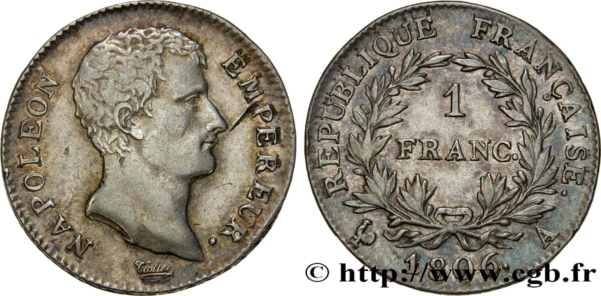 1 franc Napoléon Empereur, Calendrier grégorien 1806 Paris F.202/1 MBC45 