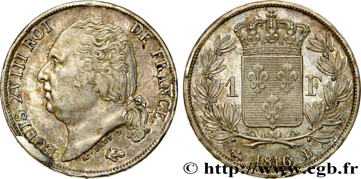 1 franc Louis XVIII 1816 Rouen F.206/2 TTB48 