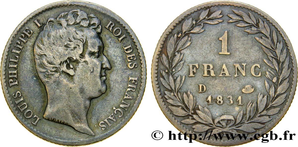 1 franc Louis-Philippe, tête nue 1831 Lyon F.209/4 TB30 
