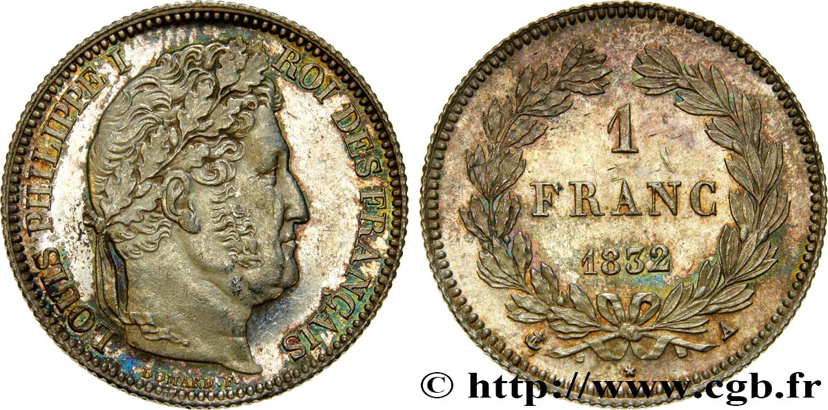 1 franc Louis-Philippe, couronne de chêne 1832 Paris F.210/1 SUP62 