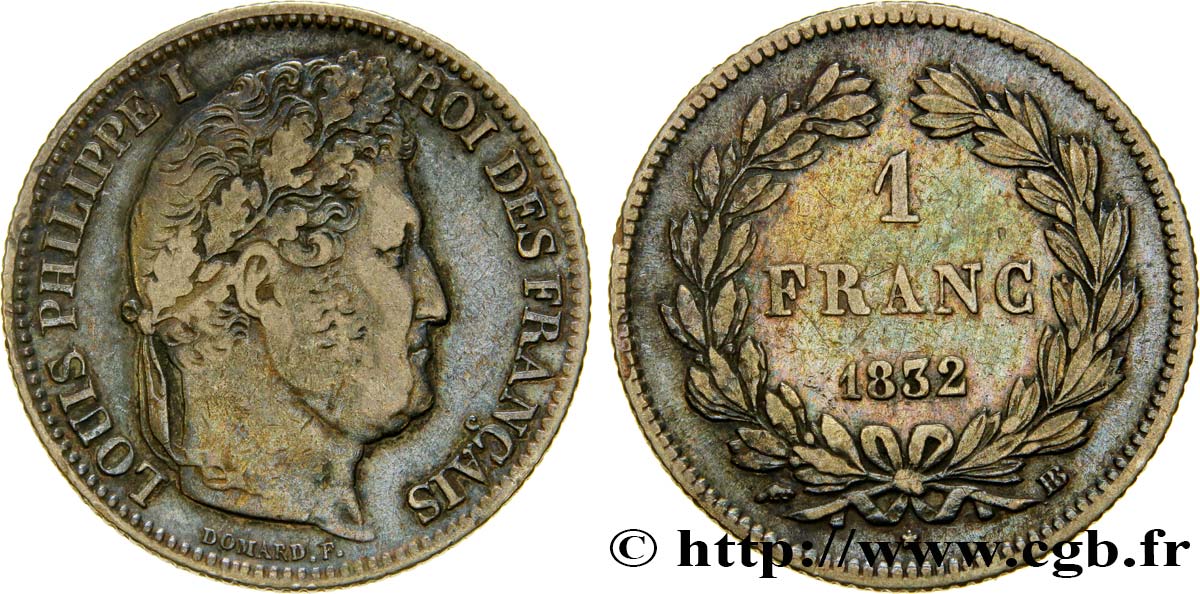 1 franc Louis-Philippe, couronne de chêne 1832 Strasbourg F.210/3 VF25 