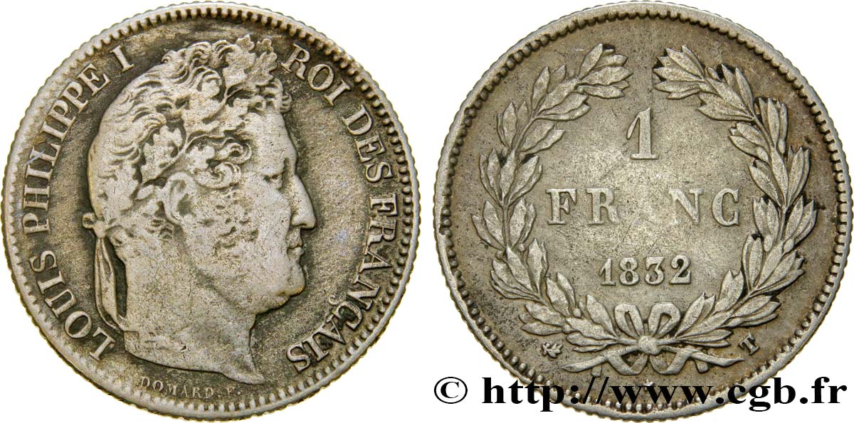1 franc Louis-Philippe, couronne de chêne 1832 Nantes F.210/12 VF25 