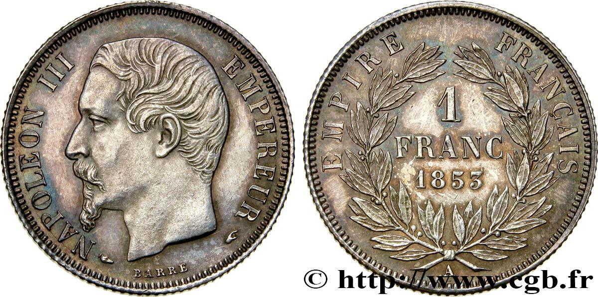 1 franc Napoléon III, tête nue 1853 Paris F.214/1 VZ60 