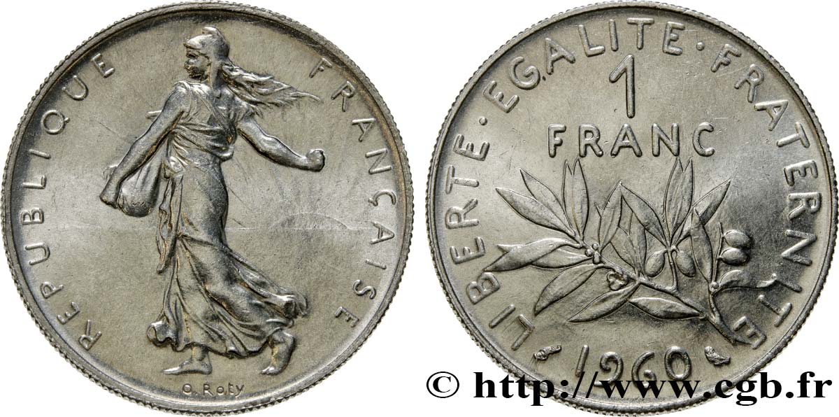 1 franc Semeuse, nickel 1960 Paris F.226/5 AU58 