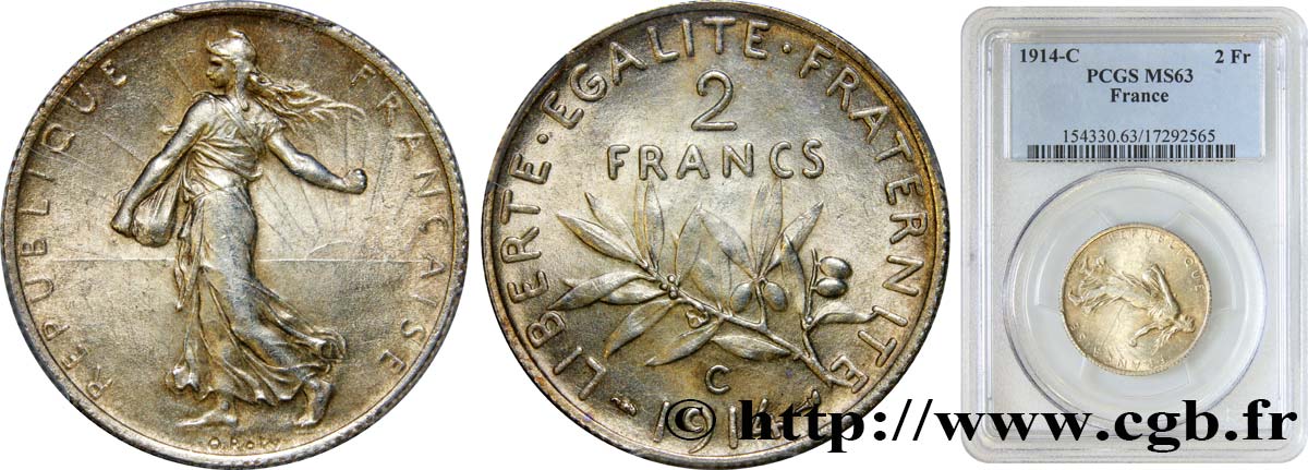 2 francs Semeuse 1914 Castelsarrasin F.266/16 fST63 PCGS